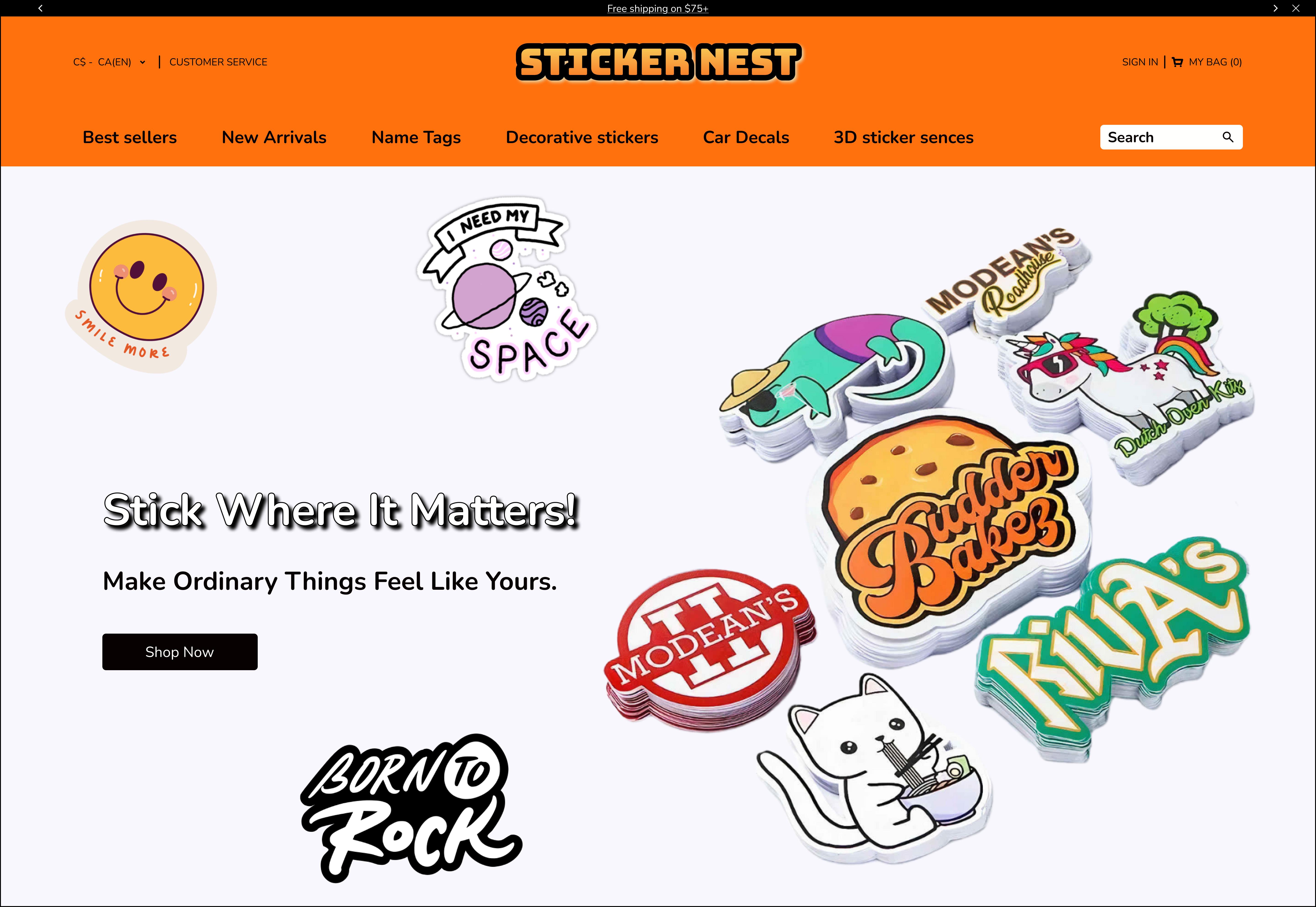 Sticker Nest e-commerce website preview